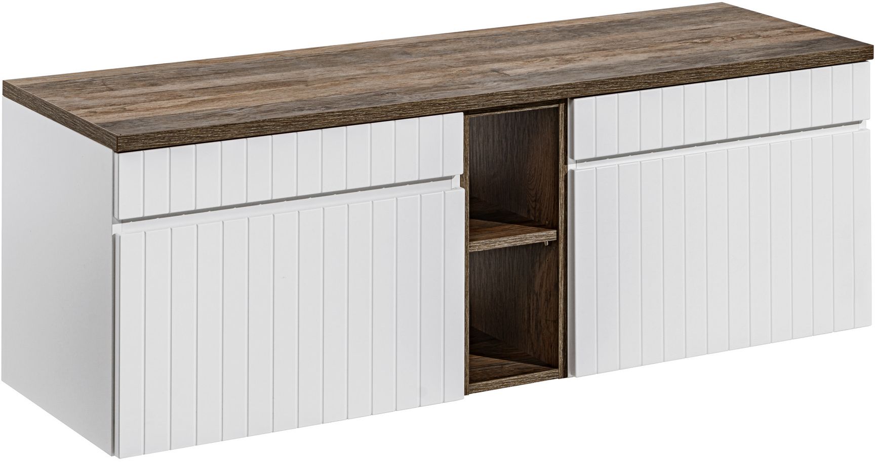 Zestaw Comad Iconic White szafka 60x45,6 cm podumywalkowa wisząca z blatem i regałem biały SET ICW-B 140 CM