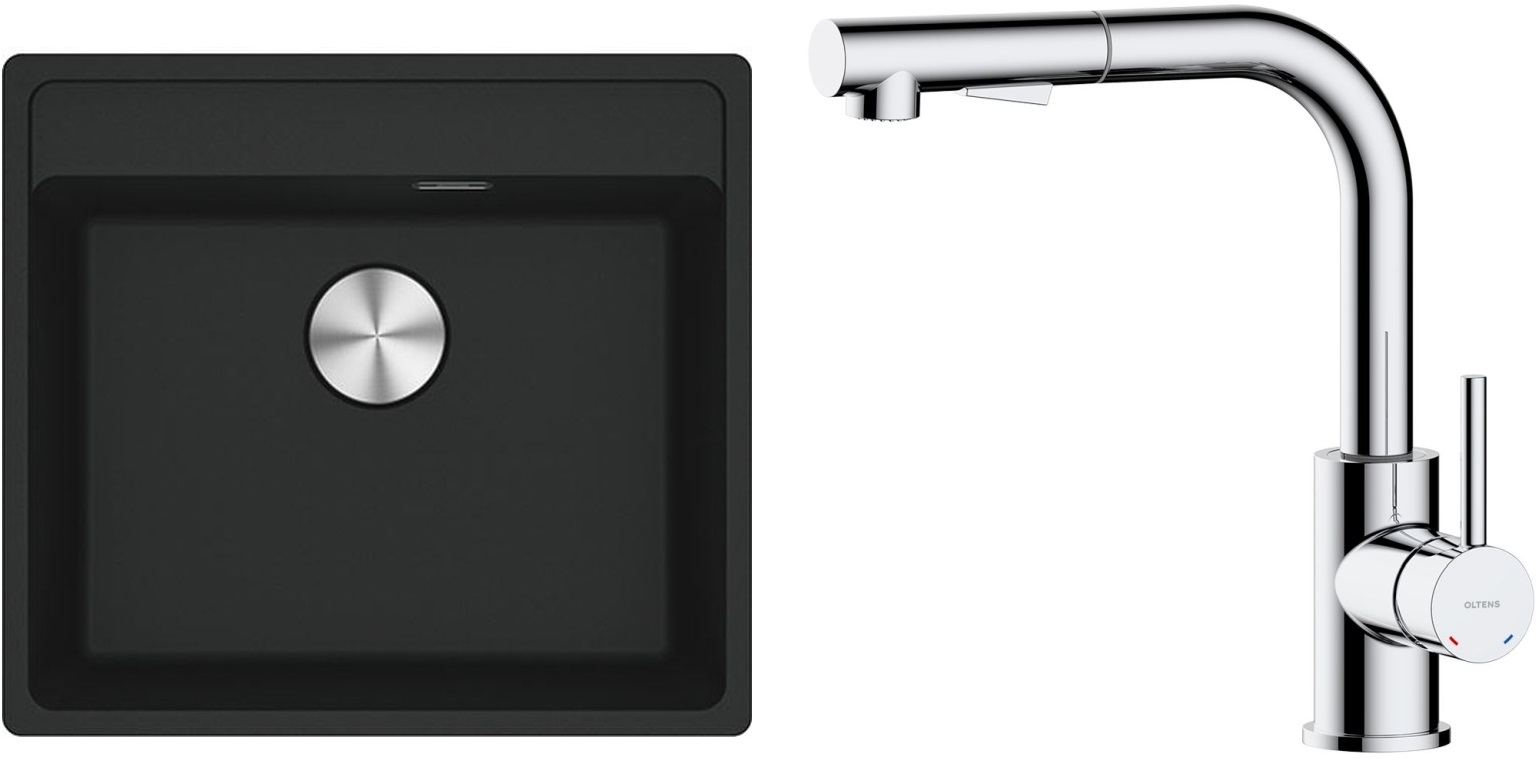 Zestaw Franke Maris MRG 610-52 zlewozmywak 51x56 cm z baterią kuchenną Oltens Myvat czarny mat/chrom (1140661761, 35205100) - Wysyłka w 24h