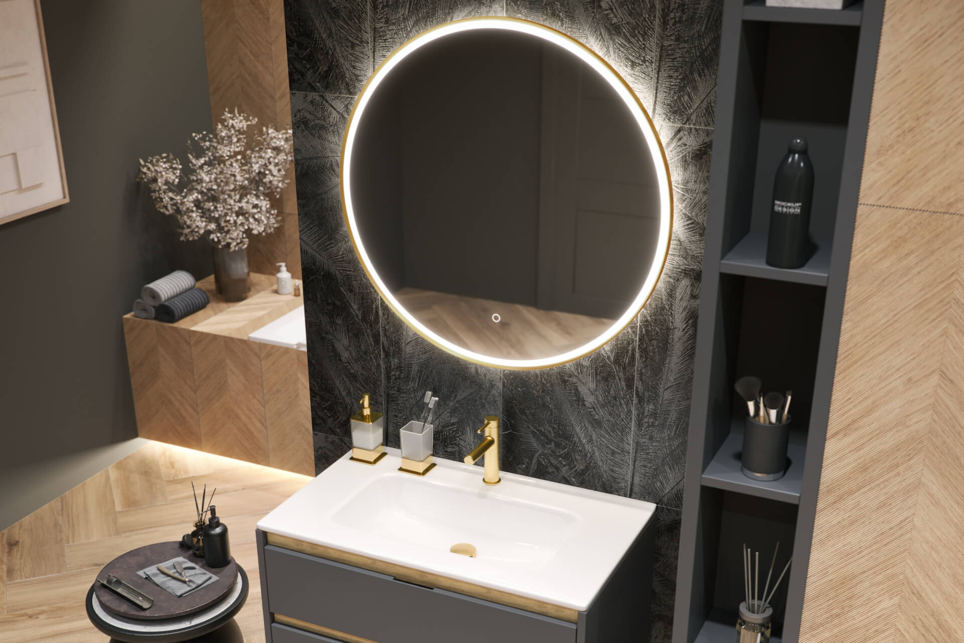 Excellent Corido lustro 80x80 cm okrągłe z oświetleniem z matą grzewczą z ramą miedź szczotkowana DOEX.CO080.CB - Wysyłka w 24h