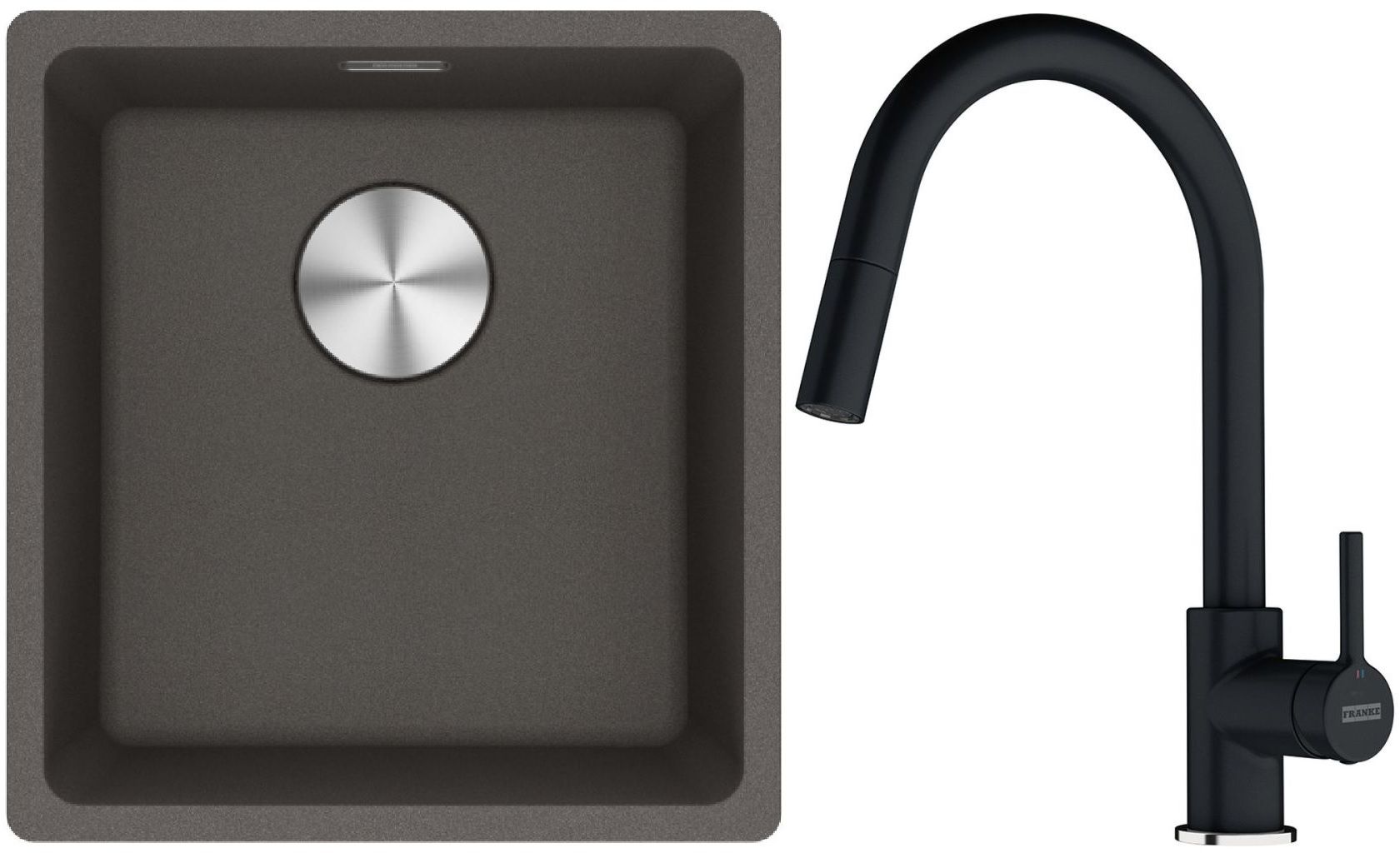 Franke Maris MRG 110-37 zlewozmywak granitowy 43x40 cm łupkowy szary z baterią kuchenną Lina onyx (1250716374, 1150626055)