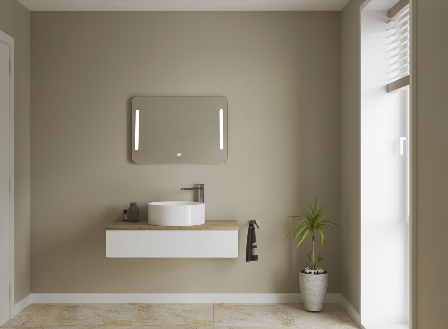 Kronenbach Cube szafka z blatem 101x48,7x23,5 cm podumywalkowa wisząca biały połysk-jasny dąb KBWTKOWTL1011WHGH