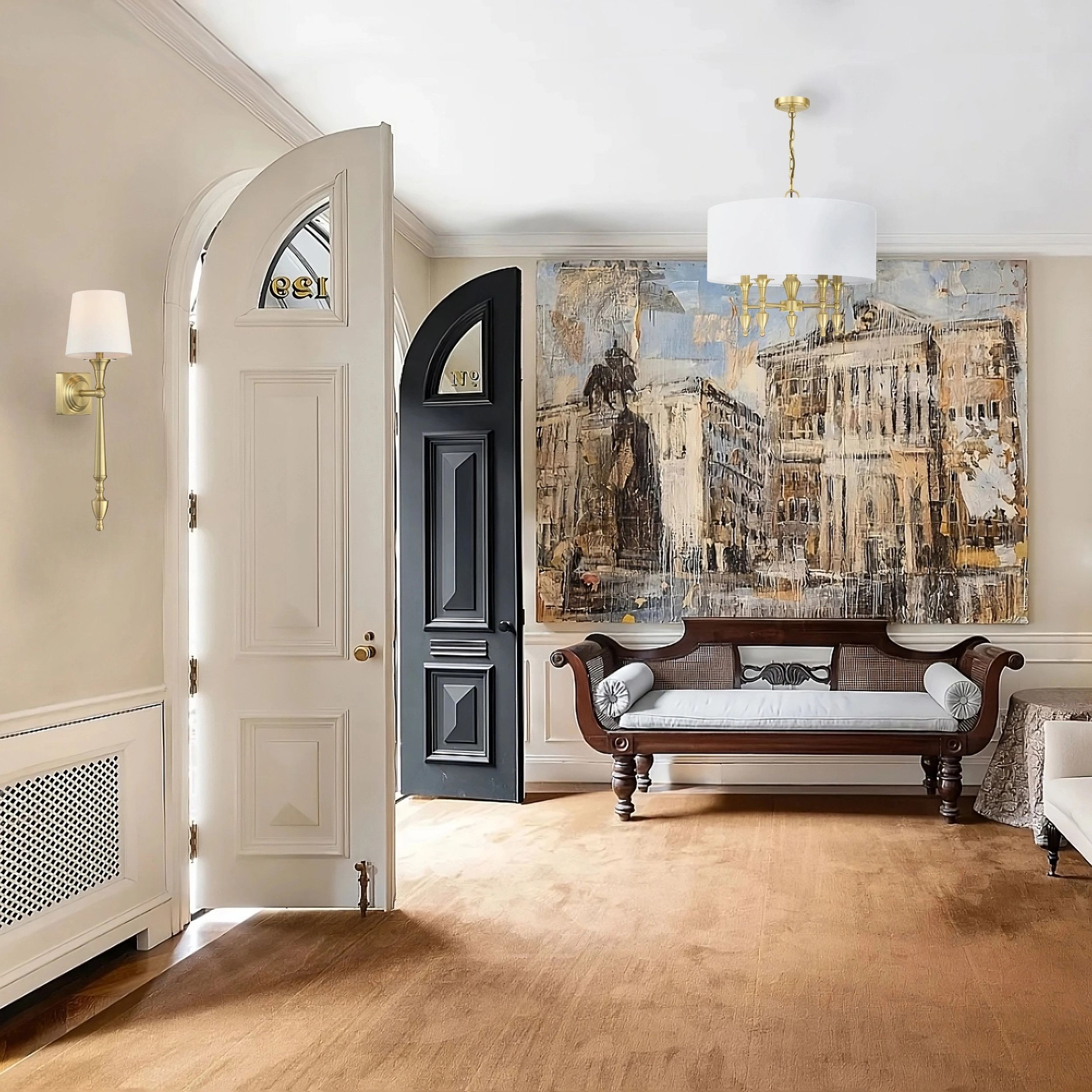 CosmoLight Austin lampa wisząca 5x40W biały/mosiądz P05197BR-WH