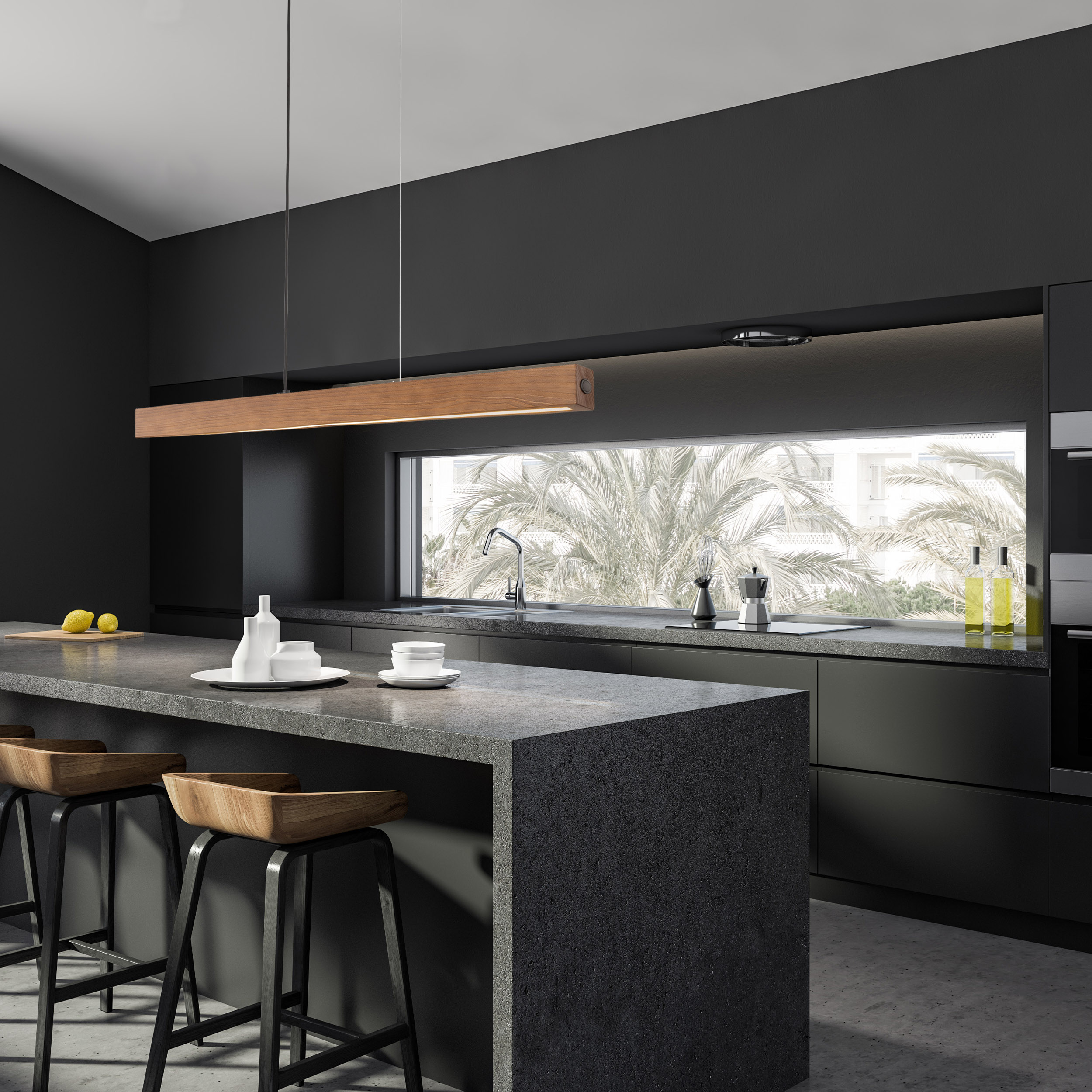 TK Lighting Teo lampa wisząca 1x36W LED ciemne drewno/czarny 1449