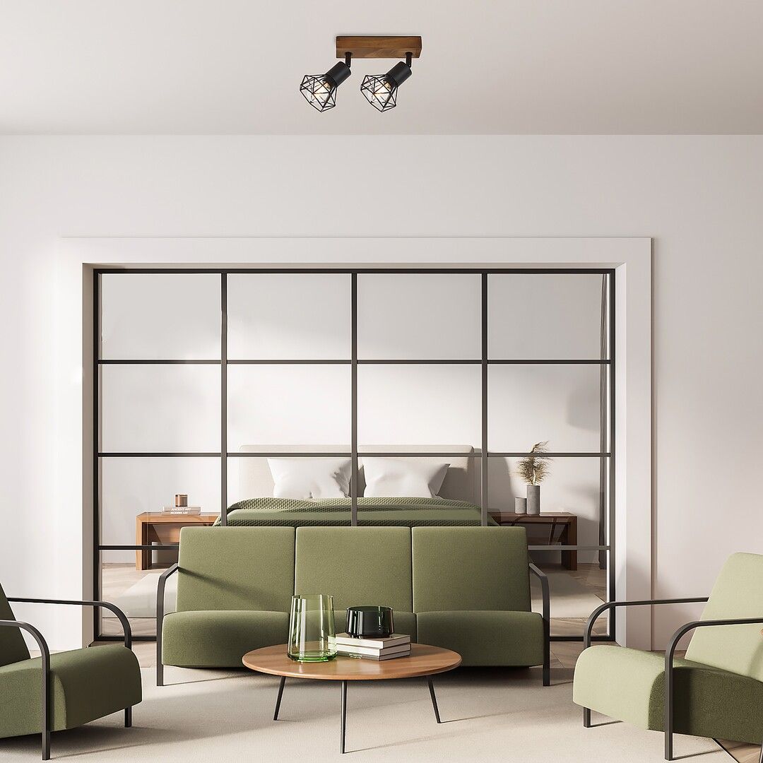 Rabalux Zeus lampa podsufitowa 2x40W czarny mat/dąb 3138 - Wysyłka w 24h