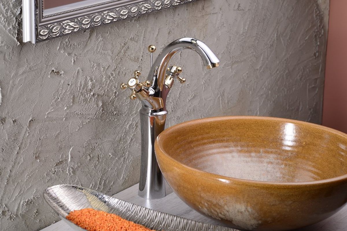 Sapho Antea bateria umywalkowa stojąca wysoka chrom/złoto 3272L