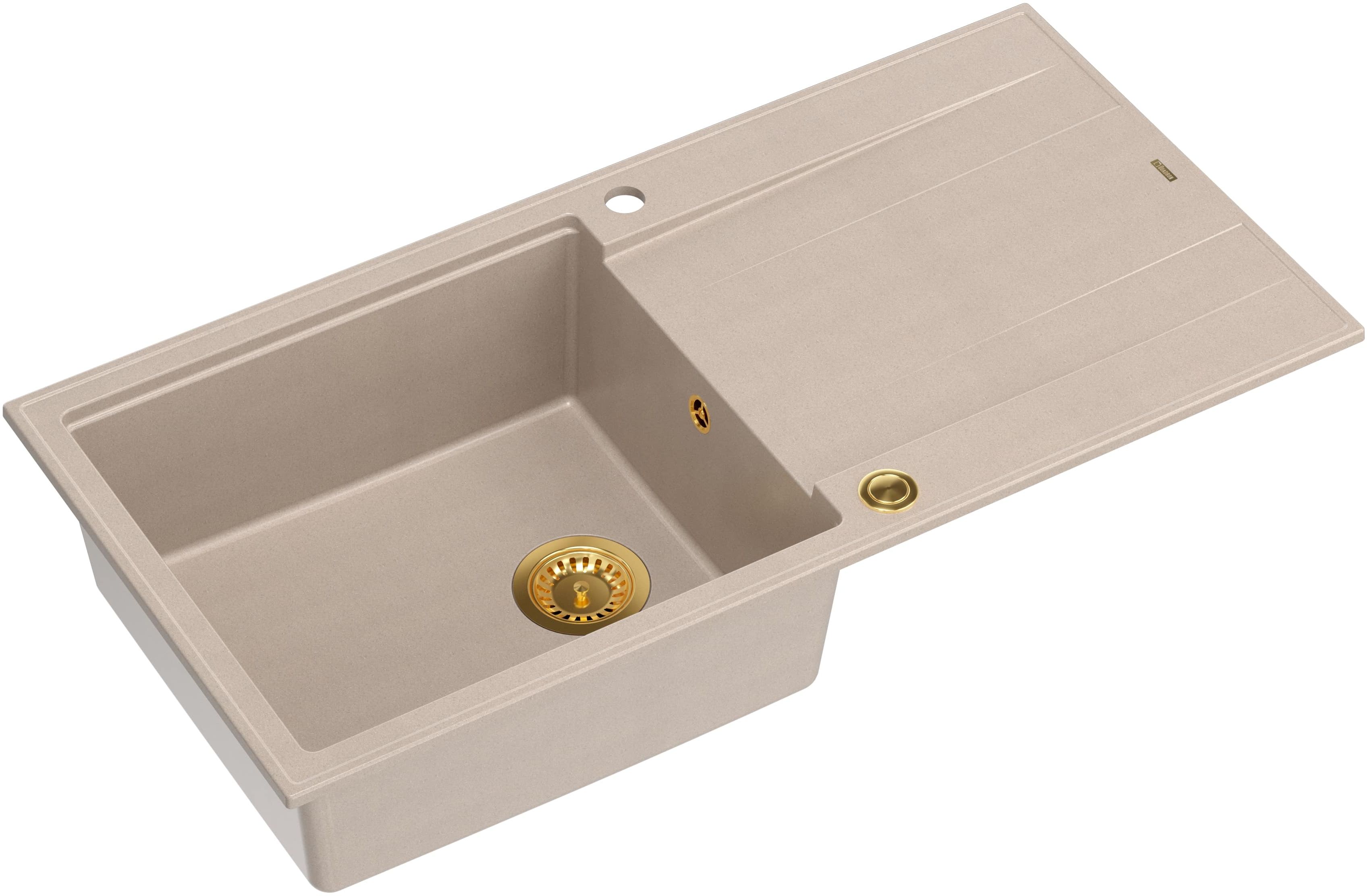 Quadron Evan 146XL zlewozmywak GraniteQ 100x50 cm beż/elementy złote HCQE10050U2_PVDG1_P2O