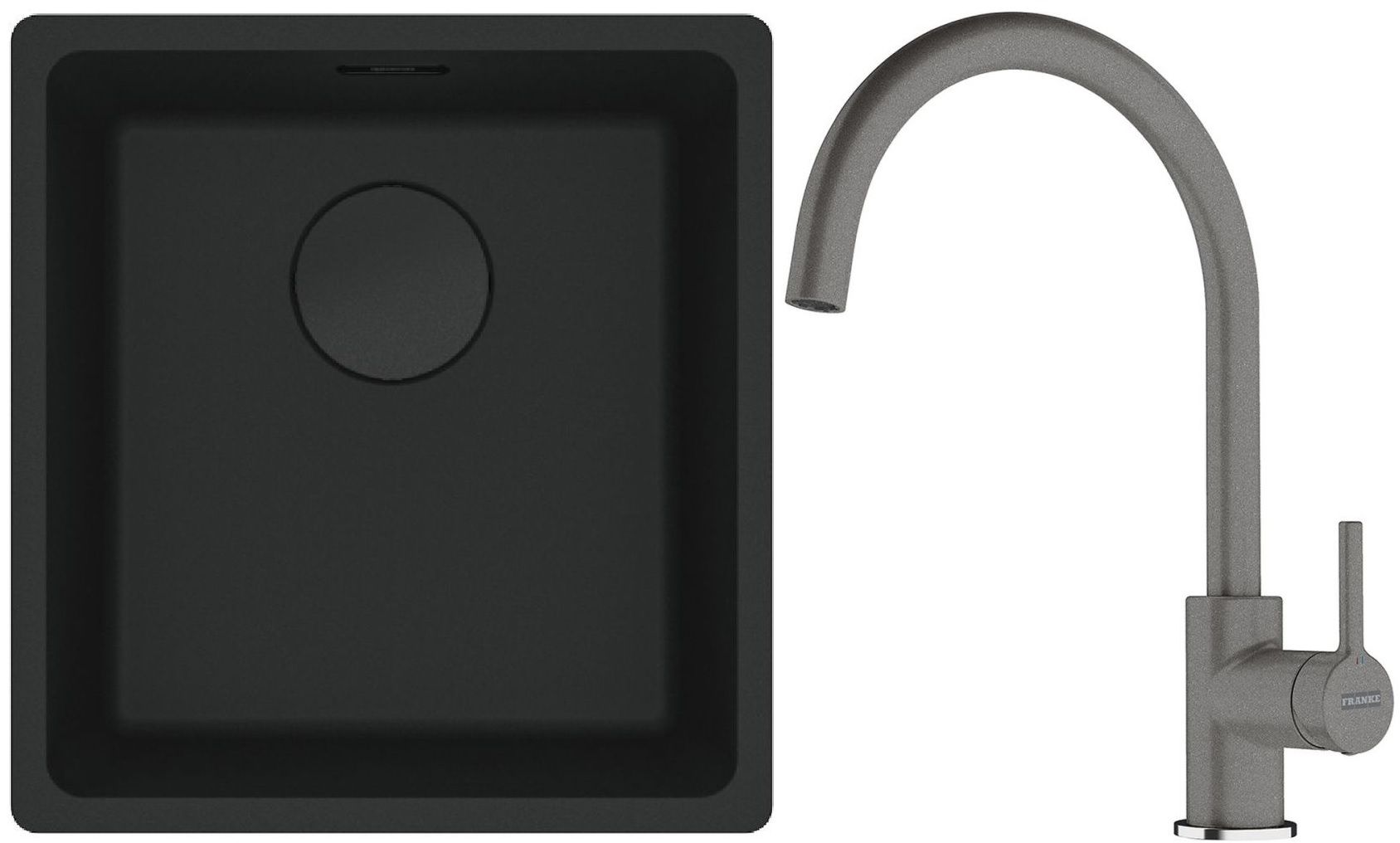 Franke Maris MRG 110-37 zlewozmywak 40x37 cm Fragranit + czarny mat z baterią kuchenną Lina kamienny szary (1250697760, 1150626022)