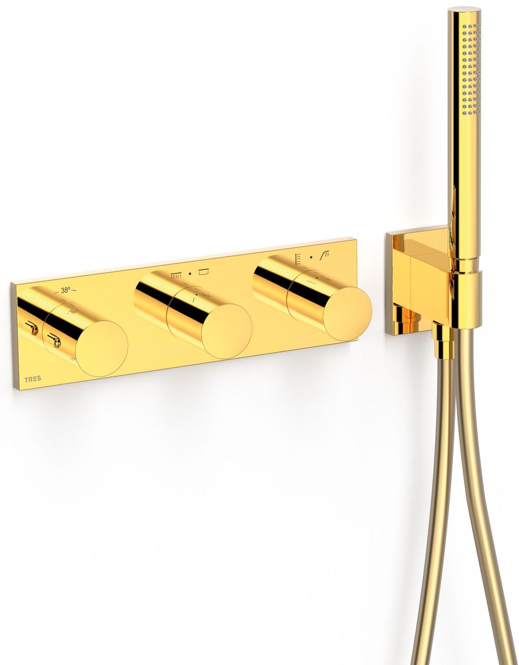 Tres B-System bateria wannowo-prysznicowa podtynkowa termostatyczna złoty połysk 30735401OR