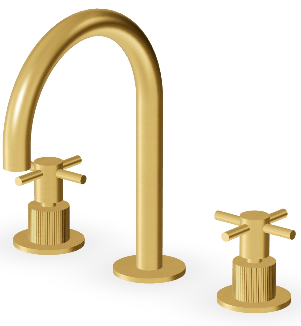 Zucchetti Helm bateria umywalkowa stojąca 3-otworowa złoto szczotkowane/radełkowanie pionowe ZHM515.XP41G2