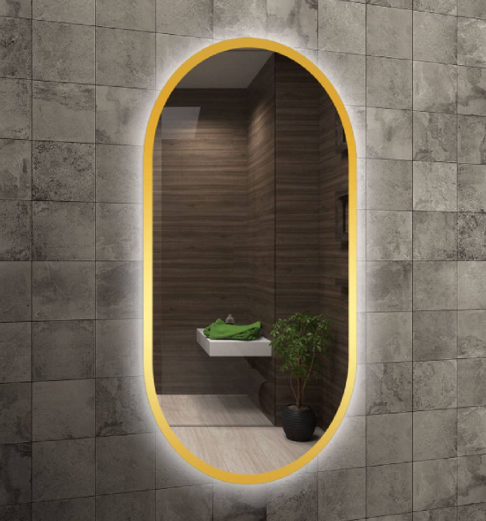 Venti Oslo lustro 50x90 cm owalne z oświetleniem złoty - Wysyłka w 24h