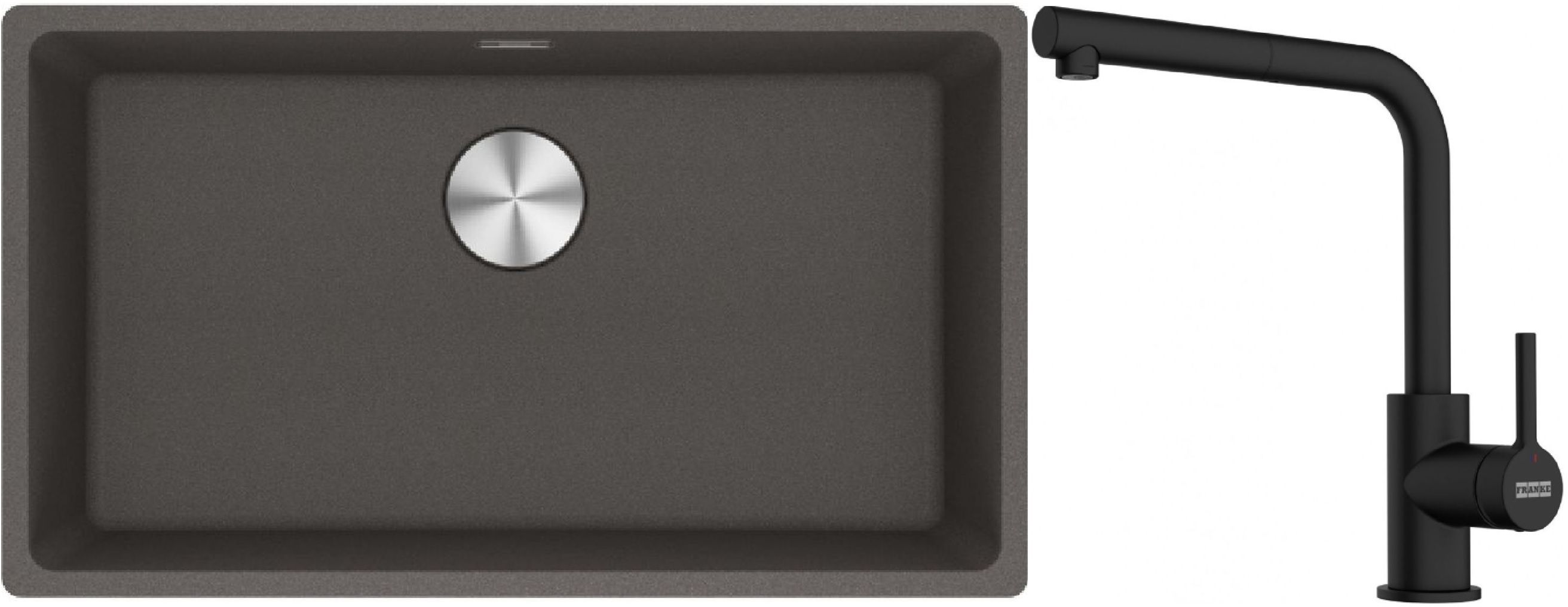Franke Maris MRG 110-72 zlewozmywak granitowy 75,3x43,3 cm szary/grafitowy/onyx z baterią kuchenną Lina czarny mat (1250716377, ...