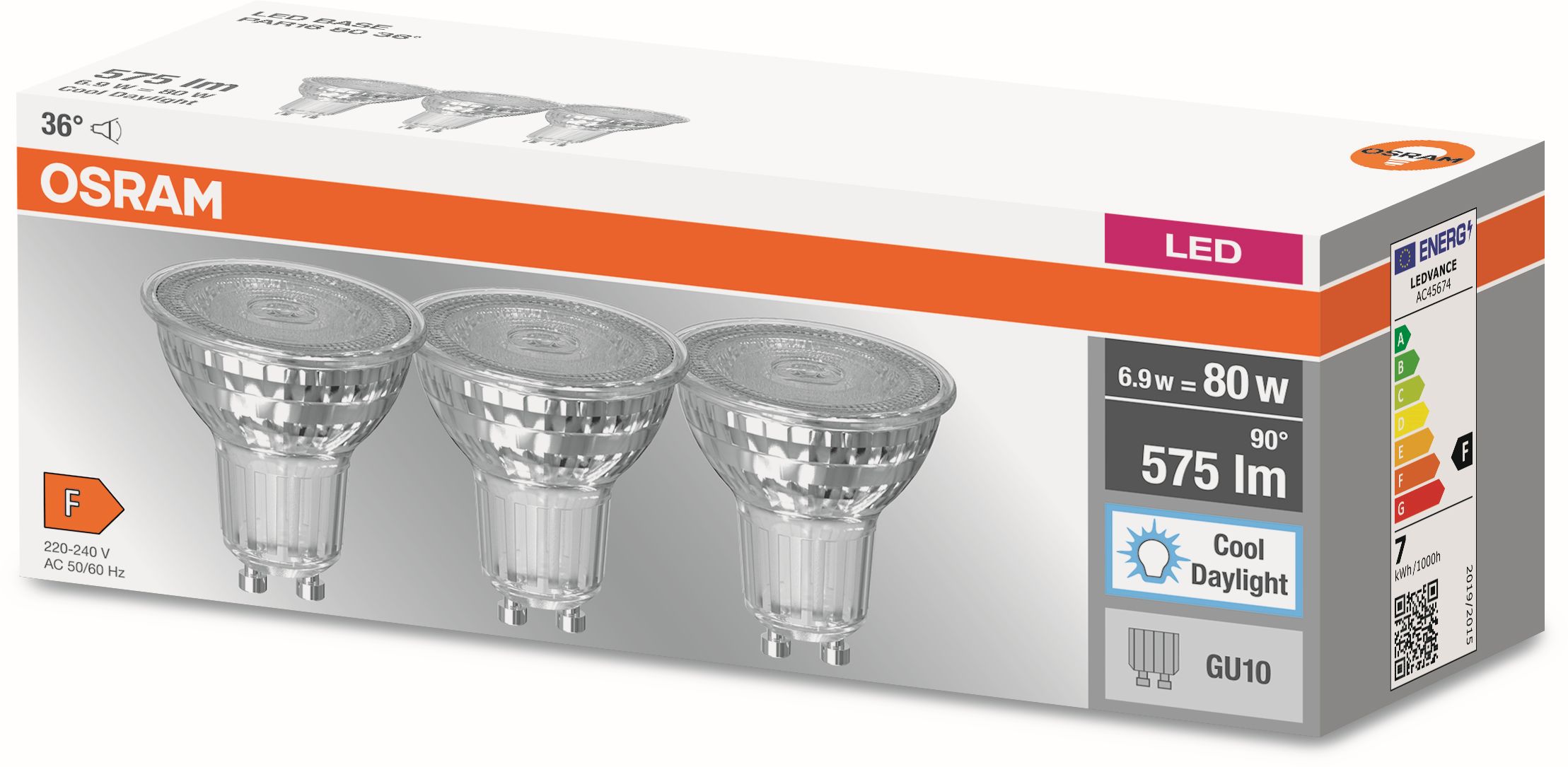 Osram Base żarówki LED Multipack 3x6,9 W 6500 K GU10