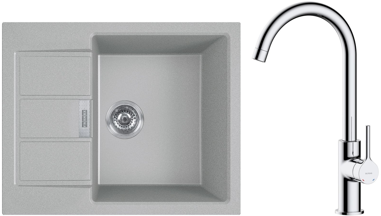Zestaw Franke Sirius 2.0 S2D 611-62 zlewozmywak 62x50 cm z baterią kuchenną Oltens Skafta kamienny szary/chrom (1430618668, 35206100) - Wysyłka w 24h