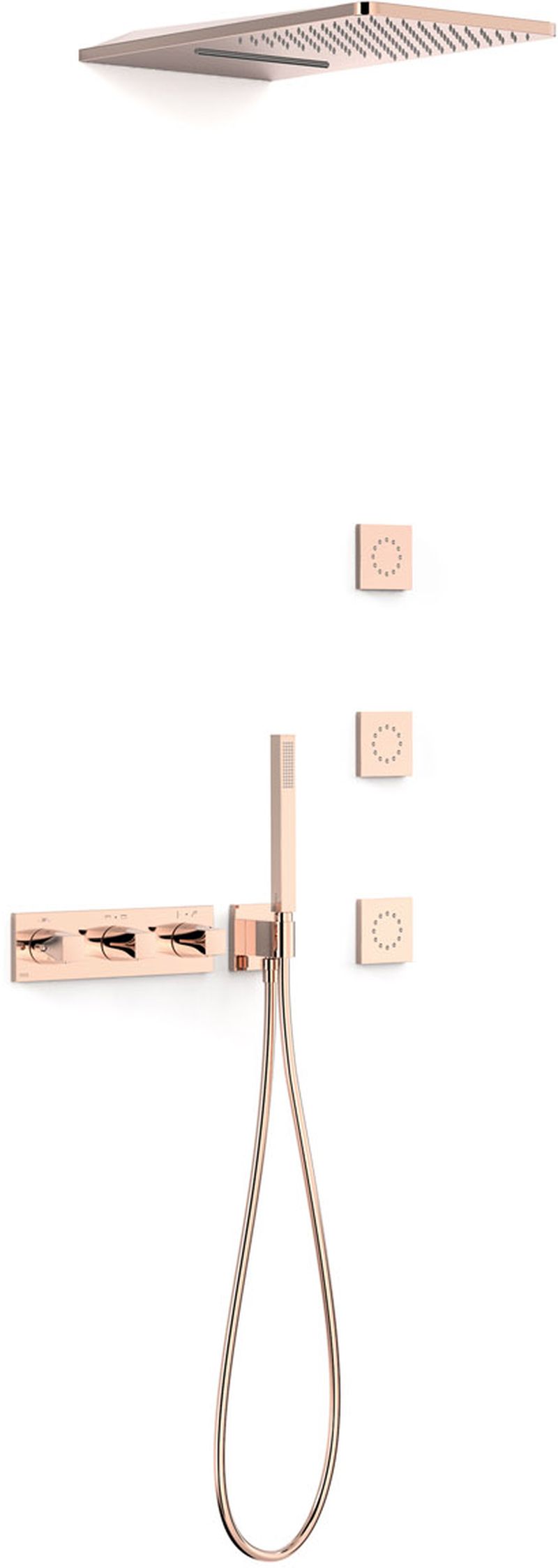 Tres B-System zestaw prysznicowy podtynkowy termostatyczny z deszczownicą różowe złoto połysk 30725405OP