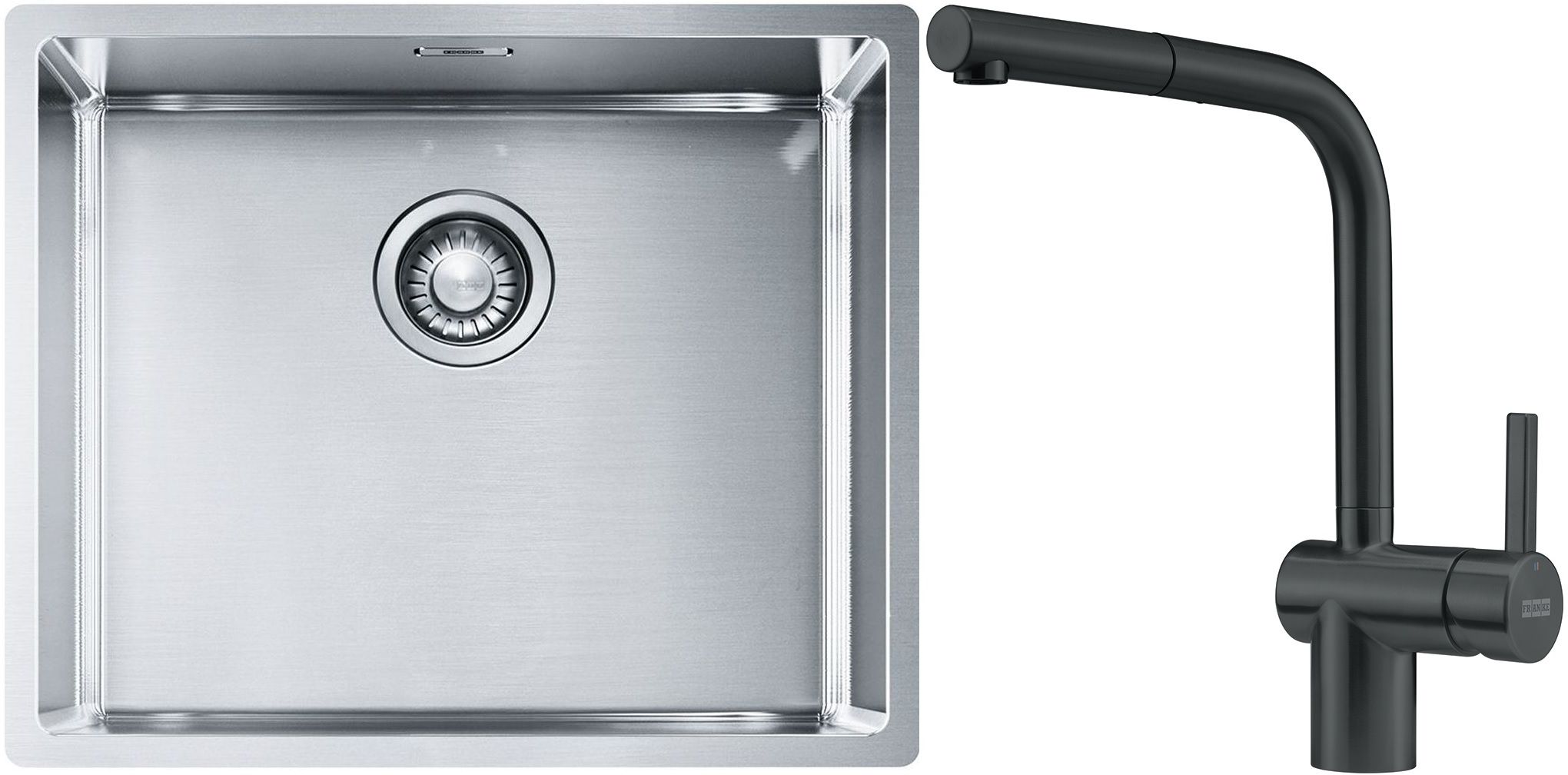 Franke Box BXX 110-50/BXX 210-50 zlewozmywak 54x45 cm stalowy z baterią kuchenną Atlas czarna stal szlachetna (1270453656, 1150550427) - Wysyłka w 24h