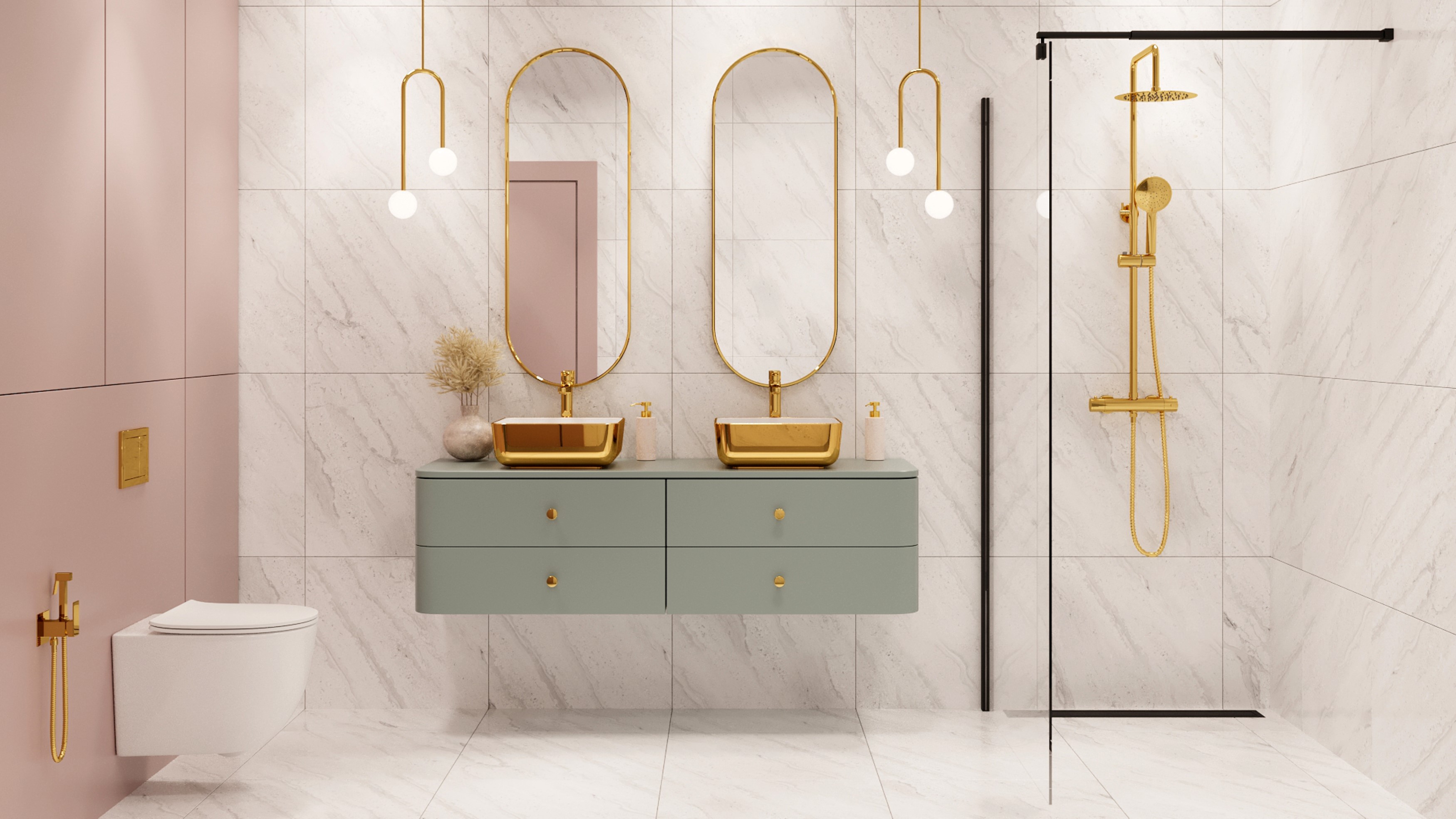 Invena Gold zestaw prysznicowy ścienny termostatyczny z deszczownicą złoty AU-16-009