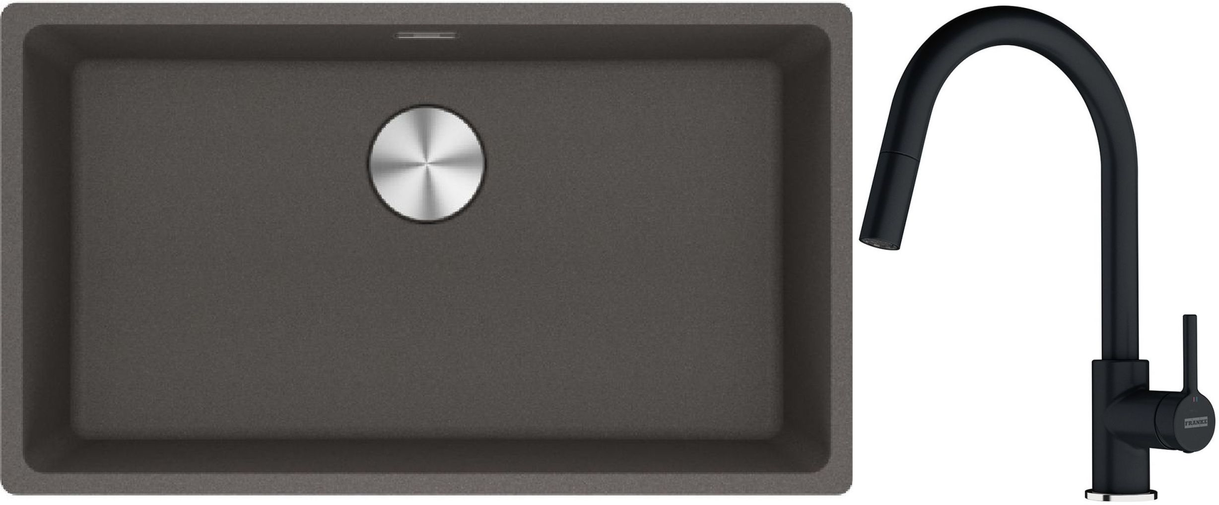 Franke Maris MRG 110-72 zlewozmywak granitowy 75,3x43,3 cm szary/grafitowy/onyx z baterią kuchenną Lina onyx (1250716377, 1150626055)