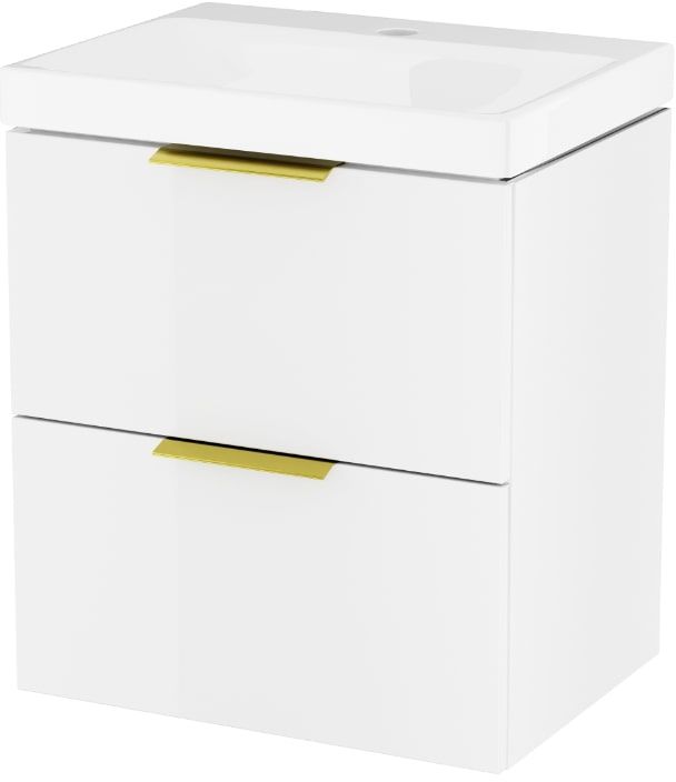 Zestaw Excellent Blanko umywalka z szafką 50 cm i uchwytami meblowymi biały połysk/złoty połysk MLEX.6317.KPL.490.WHGL - Wysyłka w 24h