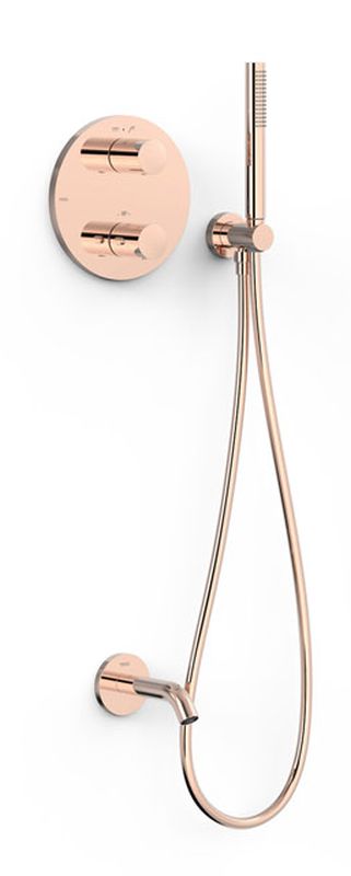 Tres Therm-Box zestaw wannowo-prysznicowy podtynkowy termostatyczny różowe złoto 24-K 26225006OP