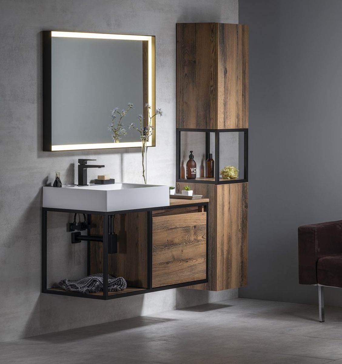 Sapho Skara szafka 100 cm podumywalkowa wisząca czarny mat/dąb Collingwood CG004-1919