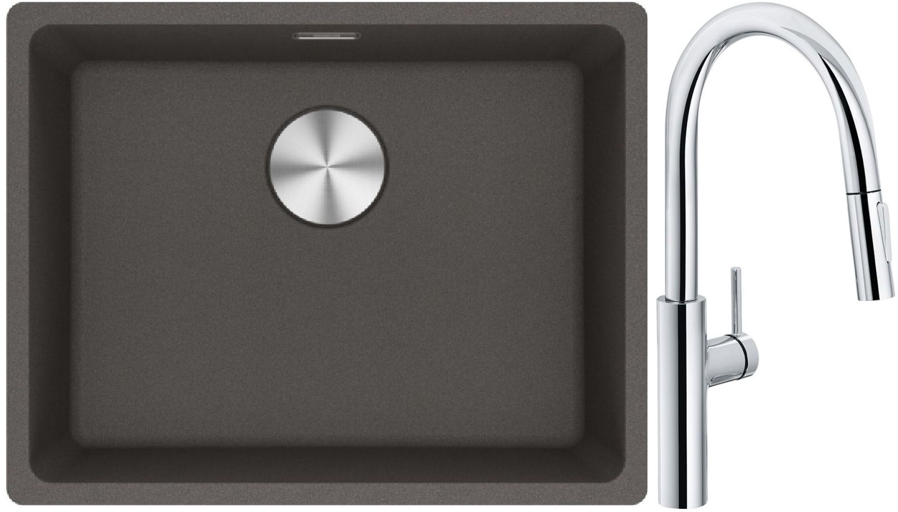 Franke Maris MRG 110-52 zlewozmywak granitowy 55,3x43,3 cm łupkowy szary z baterią kuchenną Pescara L Slide-In chrom (1250716375, ...