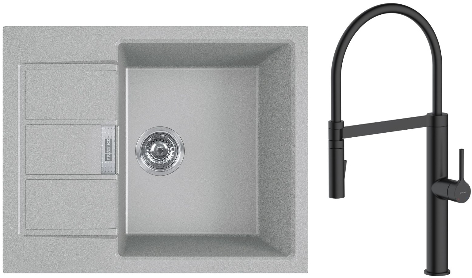 Zestaw Franke Sirius 2.0 S2D 611-62 zlewozmywak 62x50 cm z baterią kuchenną Oltens Borga kamienny szary/czarny mat (1430618668, 35207300) - Wysyłka w 