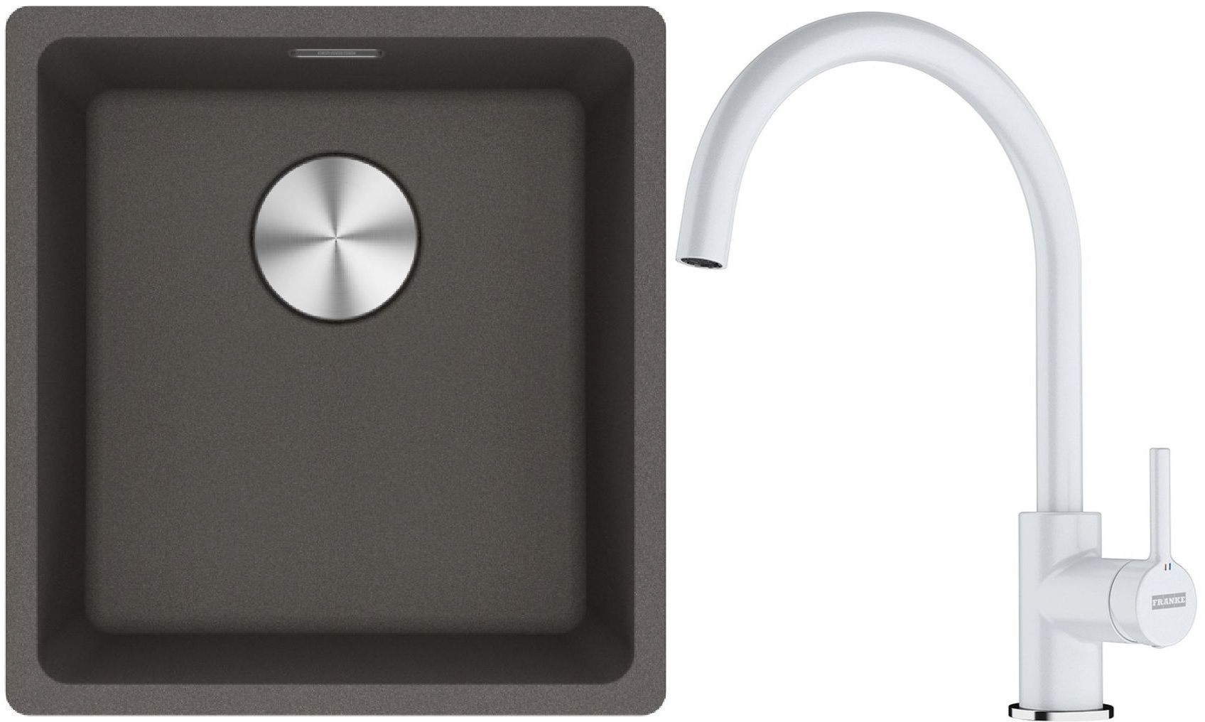 Franke Maris MRG 110-37 zlewozmywak granitowy 43x40 cm łupkowy szary z baterią kuchenną Lina biały polarny (1250716374, 1150626024)