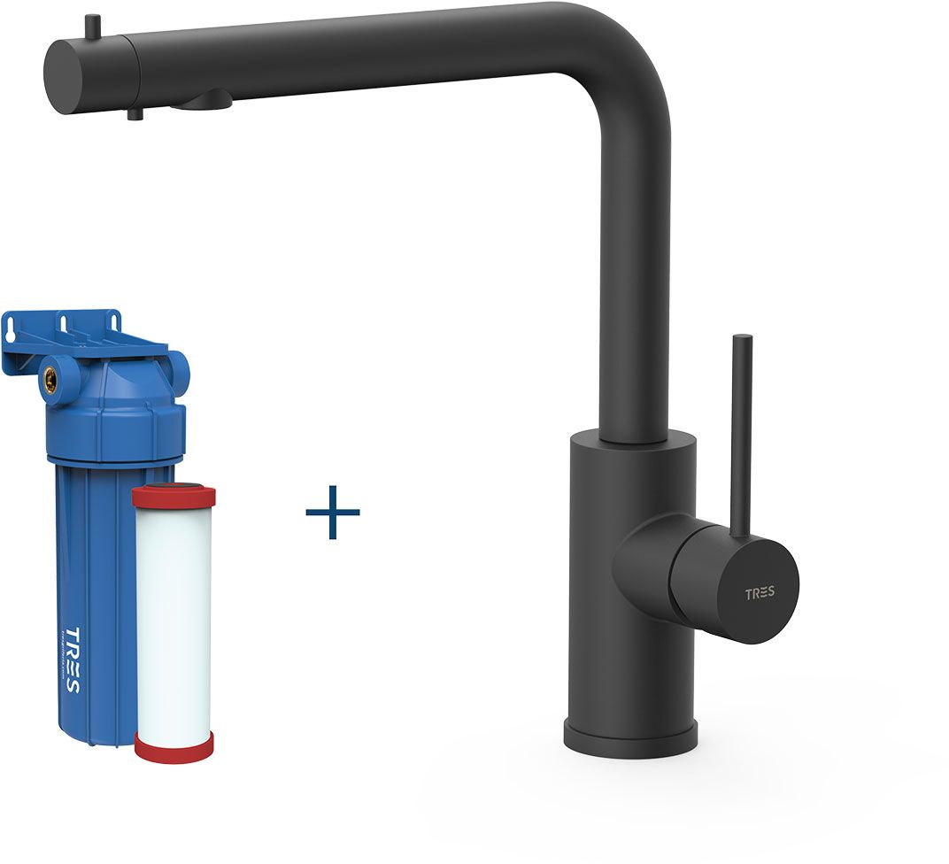 Tres Cocina bateria kuchenna stojąca czarny mat z filtrem 23045403NM