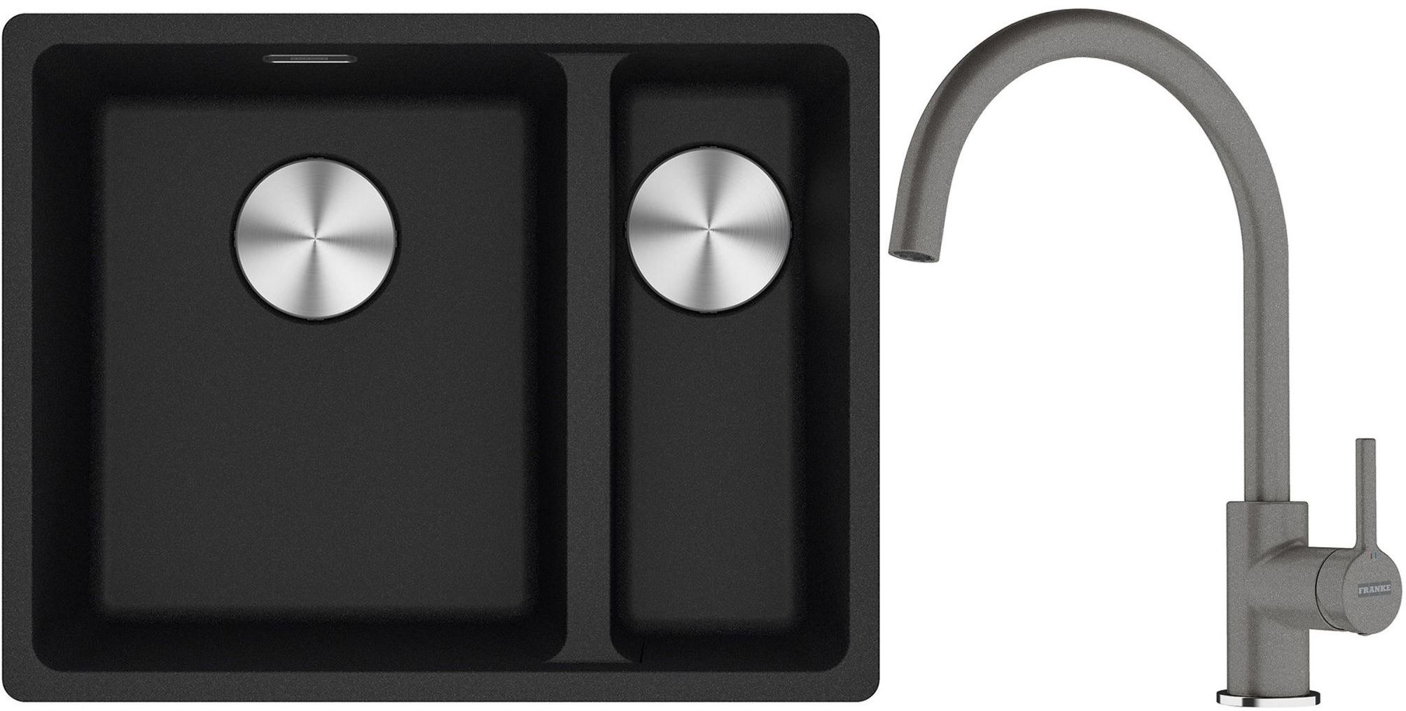 Franke Maris MRG 160-34-15SBR zlewozmywak 52x40 cm Fragranite onyx z baterią kuchenną Lina kamienny szary (1250687265, 1150626022)