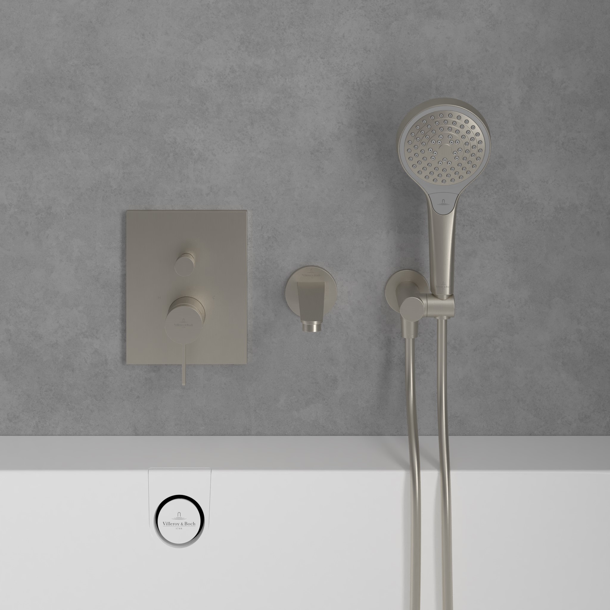 Villeroy & Boch Conum bateria wannowo-prysznicowa podtynkowa nikiel szczotkowany TVT12700100064