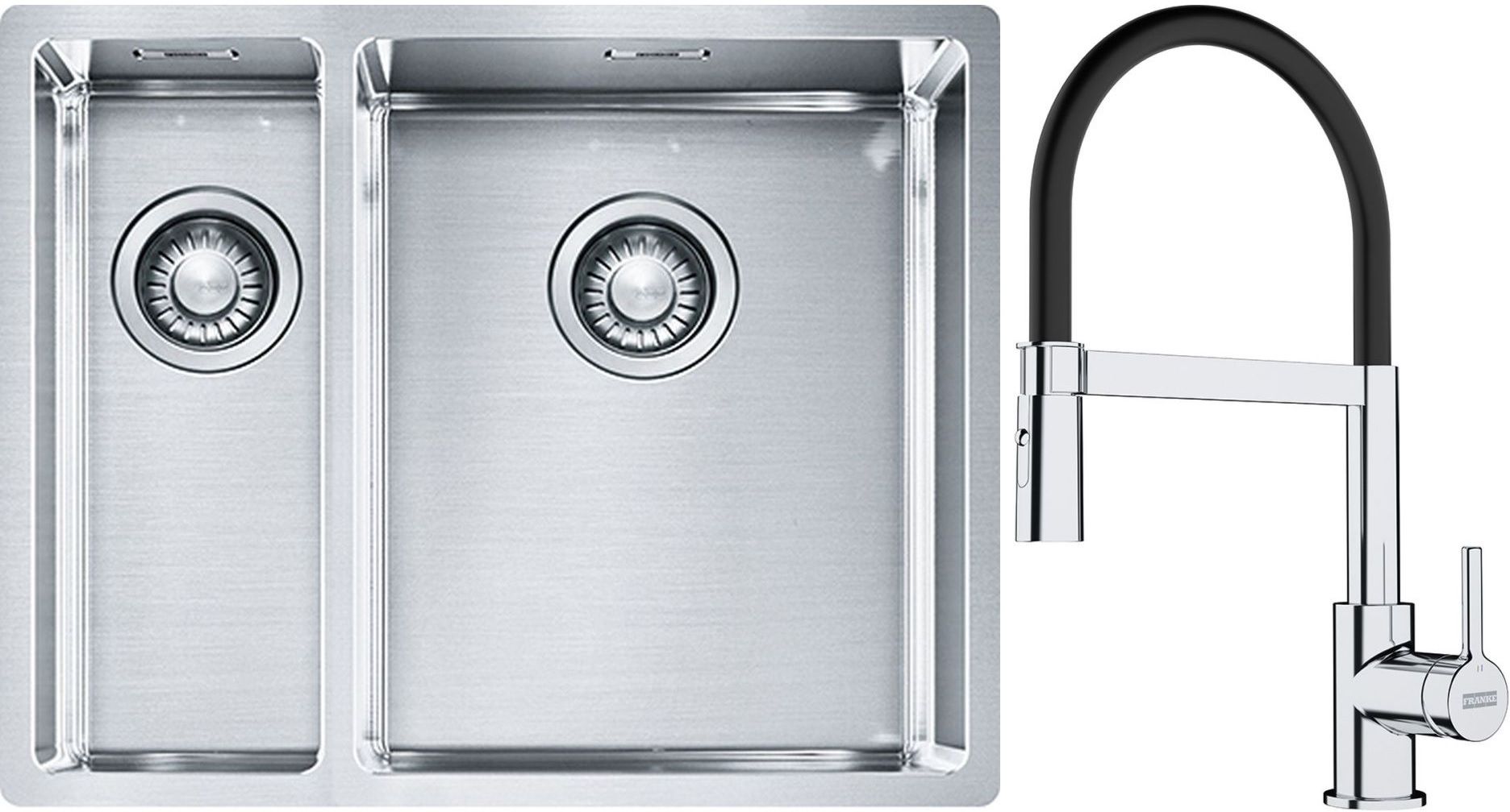 Franke Box BXX 260/160-34-16 zlewozmywak 56x45 cm stalowy z baterią kuchenną Lina chrom/czarny (1270369916, 1150626085) - Wysyłka w 24h