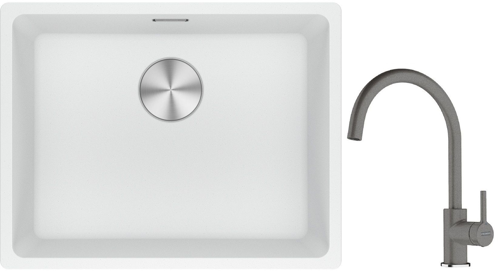 Franke Maris MRG 110-52 zlewozmywak 52x40 cm Fragranite biały polarny z baterią kuchenną Lina kamienny szary (1250687255, 1150626022)