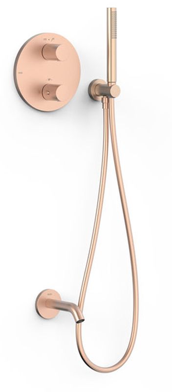 Tres Therm-Box zestaw wannowo-prysznicowy podtynkowy termostatyczny różowe złoto mat 24-K 26225006OPM