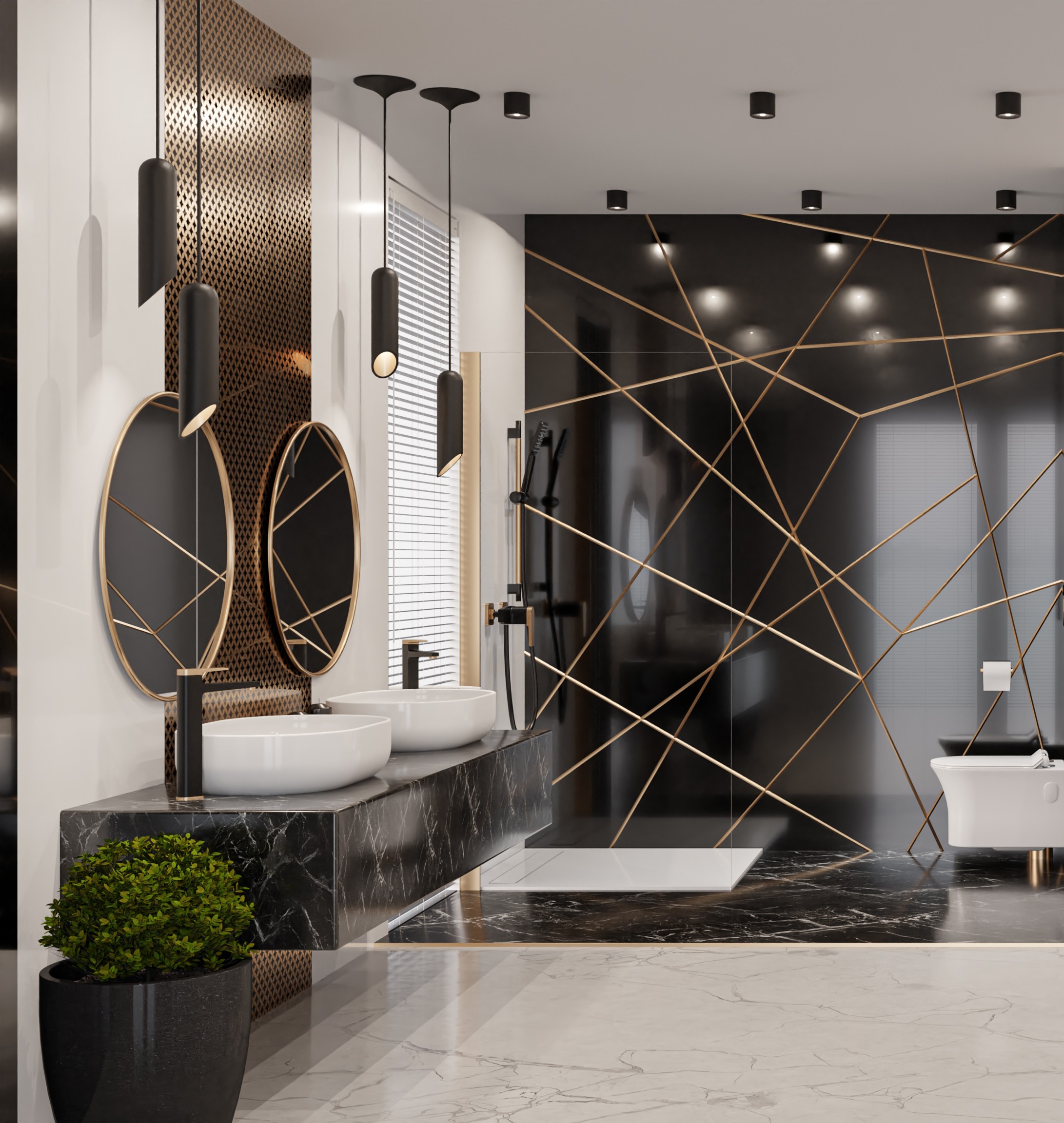 Invena Midnight bateria prysznicowa ścienna czarny mat/różowe złoto BN-35-014