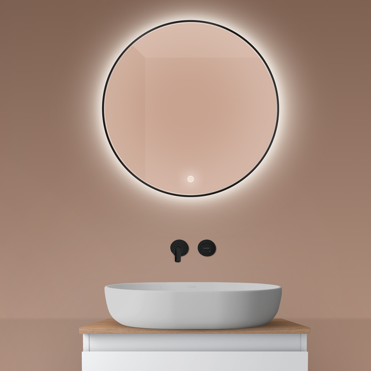 Oltens Nordlis lustro 60x60 cm okrągłe z oświetleniem od tyłu z matą grzewczą czarny 64108300 - Wysyłka w 24h