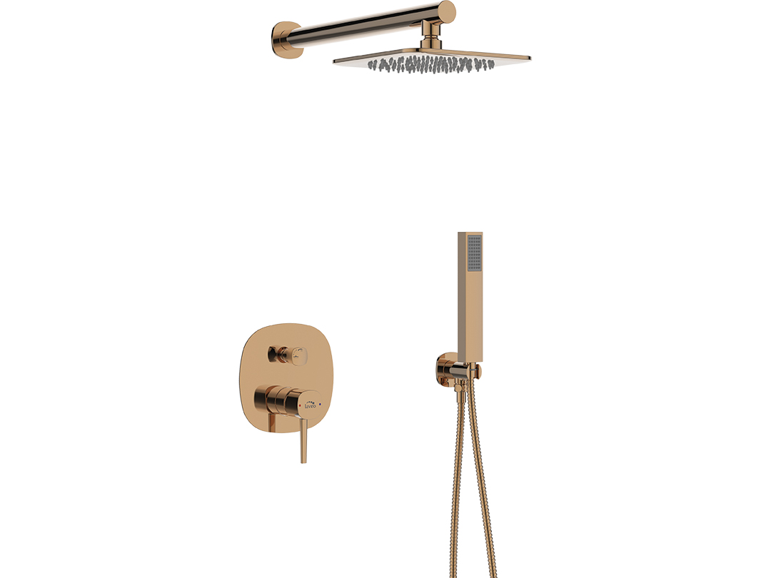 Laveo Pola zestaw prysznicowy podtynkowy z deszczownicą różowe złoto BAP801P