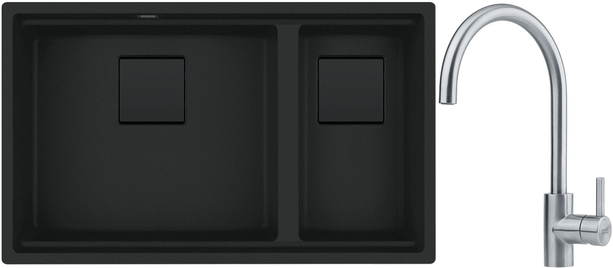 Franke Kanon KNG 160-46-21 zlewozmywak granitowy 76x46 cm czarny mat z baterią kuchenną Eos Neo stal szlachetna (1250721162, 1150590044)