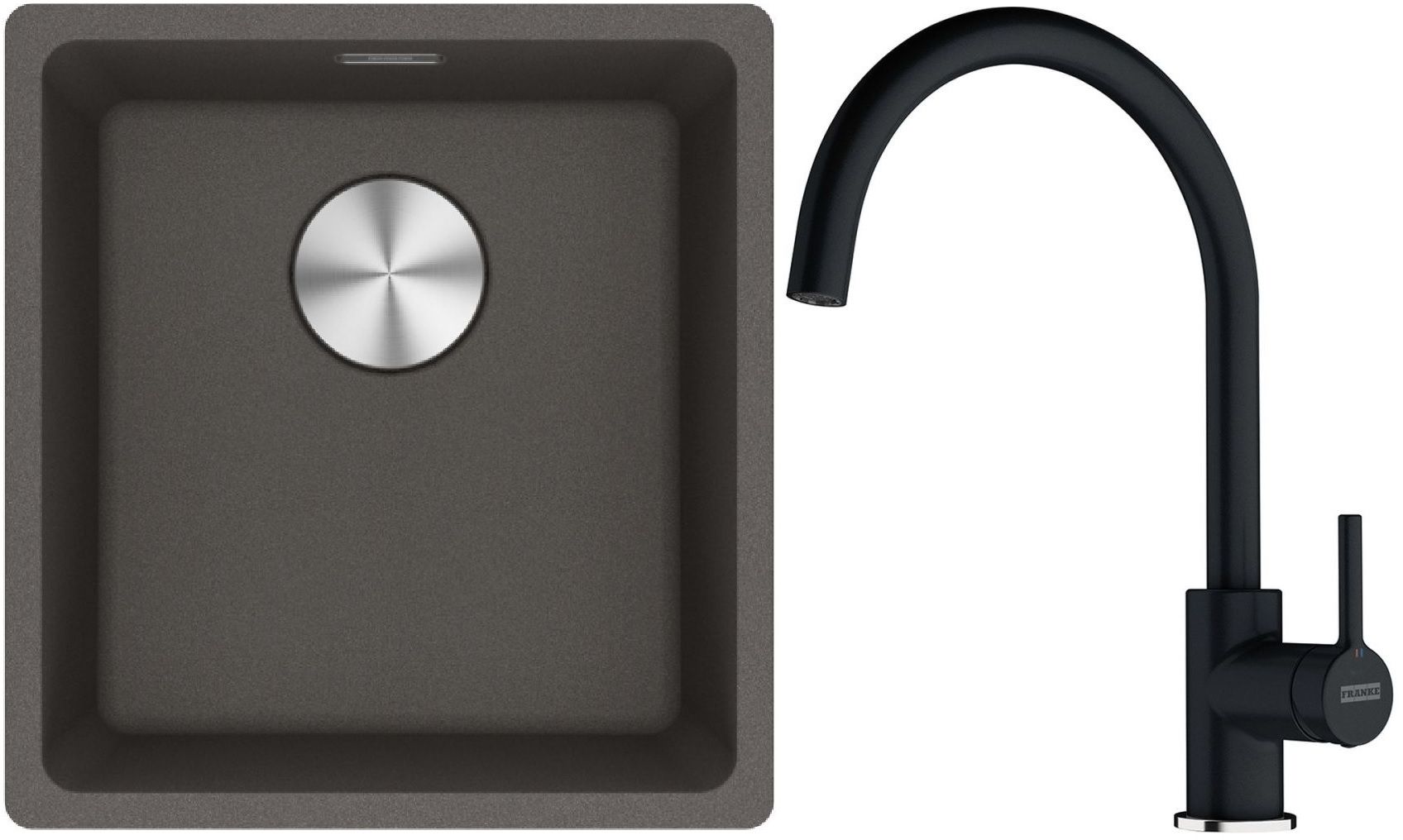 Franke Maris MRG 110-37 zlewozmywak granitowy 43x40 cm łupkowy szary z baterią kuchenną Lina onyx (1250716374, 1150626020)