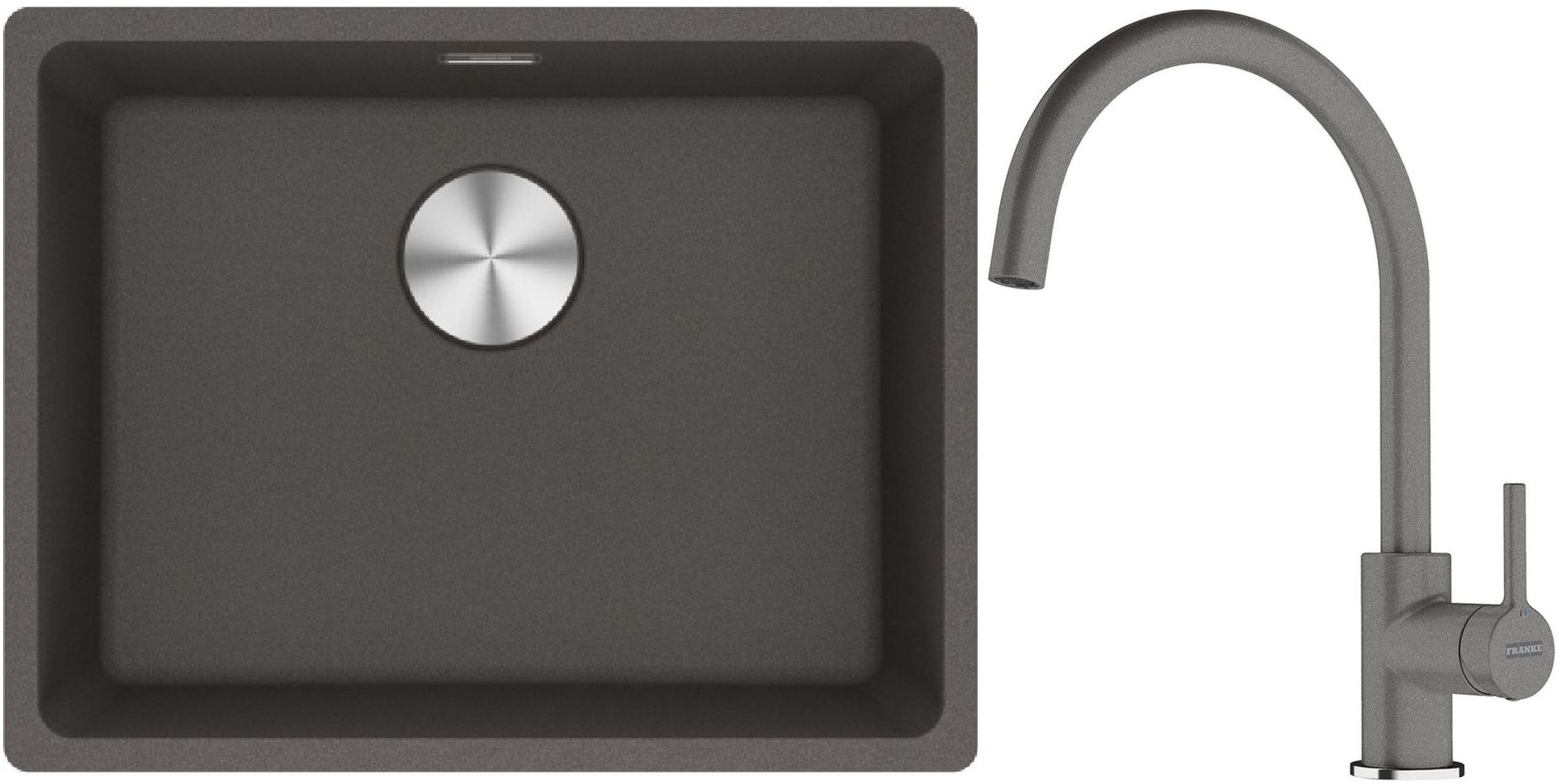 Franke Maris MRG 110-52 zlewozmywak granitowy 55,3x43,3 cm łupkowy szary z baterią kuchenną Lina kamienny szary (1250716375, 1150626022)