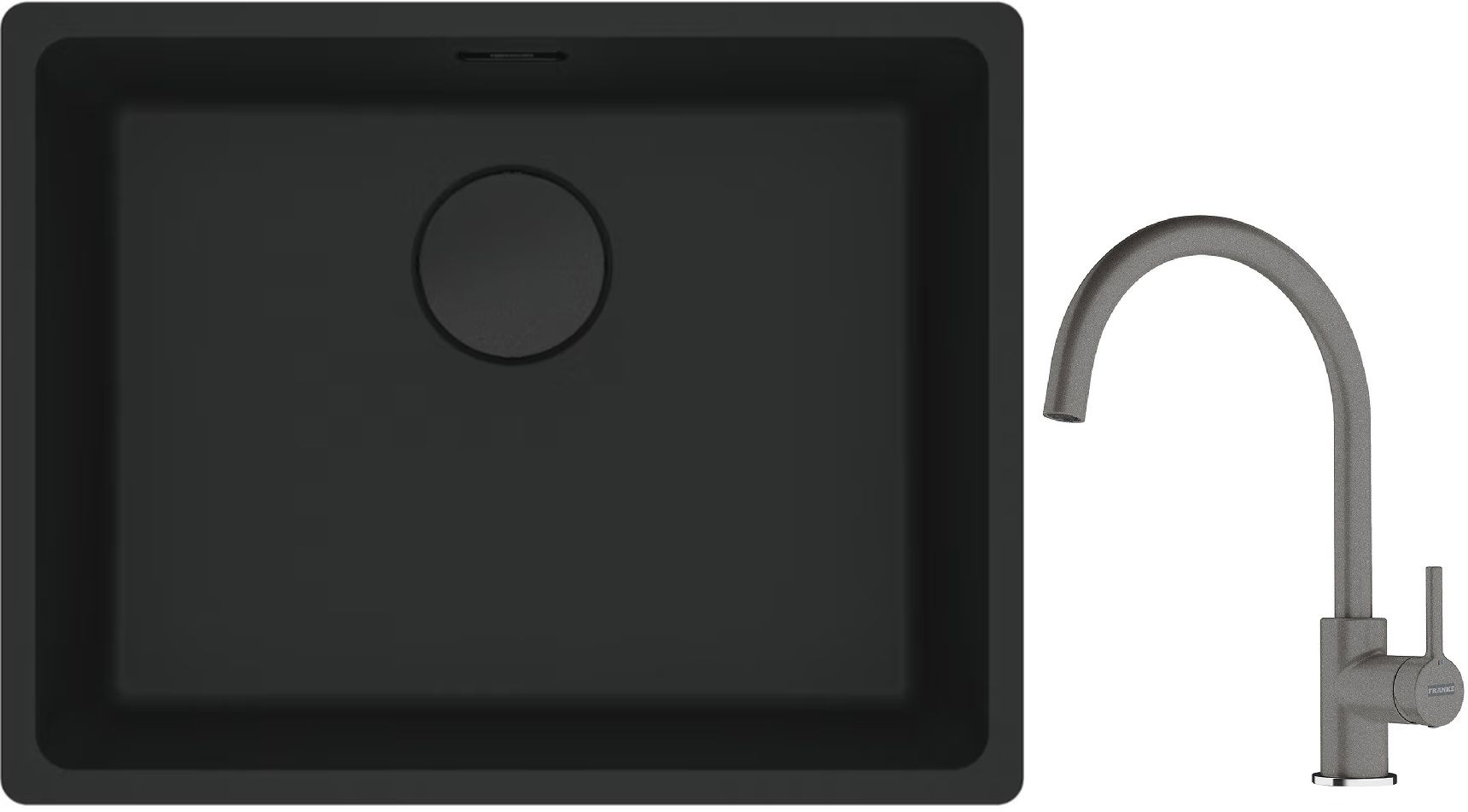 Franke Maris MRG 110-52 zlewozmywak 52x40 cm Fragranite czarny mat z baterią kuchenną Lina kamienny szary (1250697759, 1150626022)