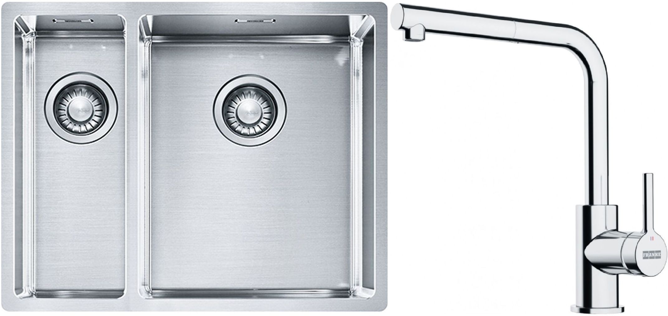 Franke Box BXX 260/160-34-16 zlewozmywak 56x45 cm stalowy z baterią kuchenną Lina chrom (1270369916, 1150712420)