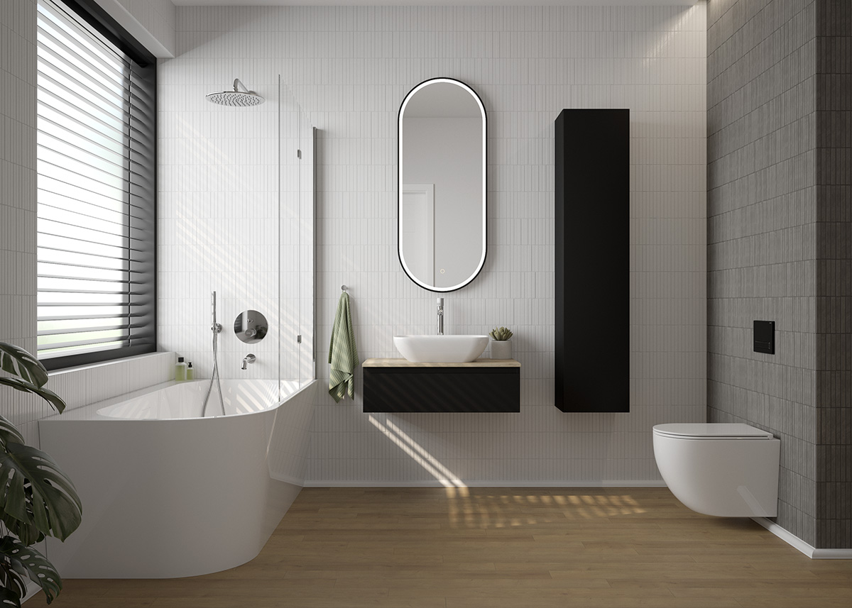 Oltens Nordlis lustro 50x120 cm owalne z oświetleniem z przodu z matą grzewczą czarny 64104300 - Wysyłka w 24h