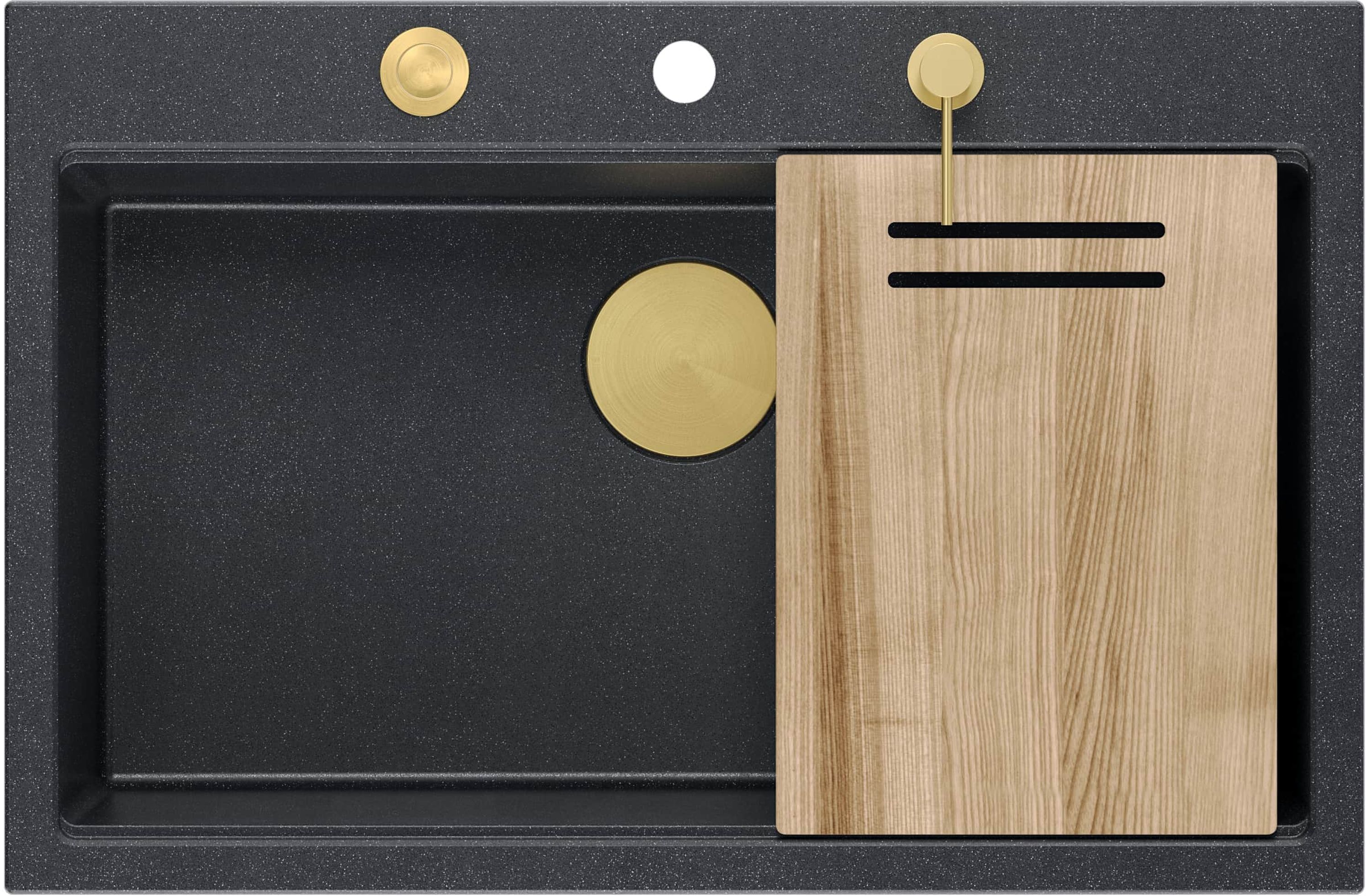 Quadron Marc 110 zlewozmywak 76x50 cm GraniteQ black diamond/elementy złote HQM7650U8_PVDG1