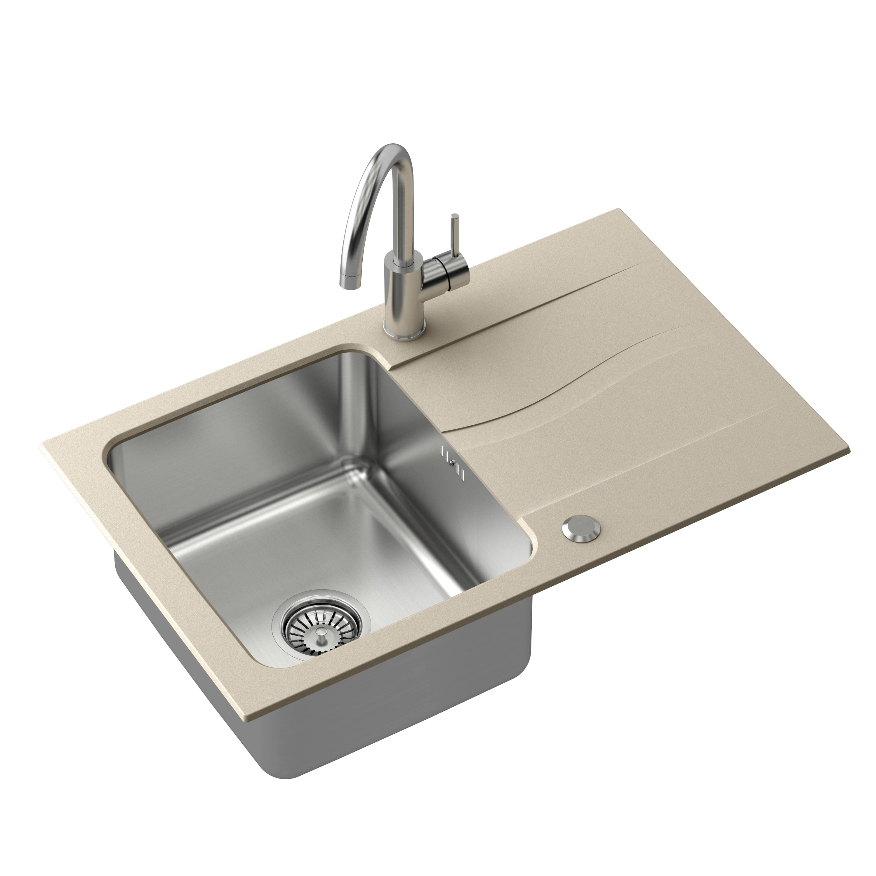 Zestaw Quadron Michael 111 zlewozmywak granitowo-stalowy 78x48 cm z baterią Kate beż/stal FUS_M7848BE_3623500BS - Wysyłka w 24h