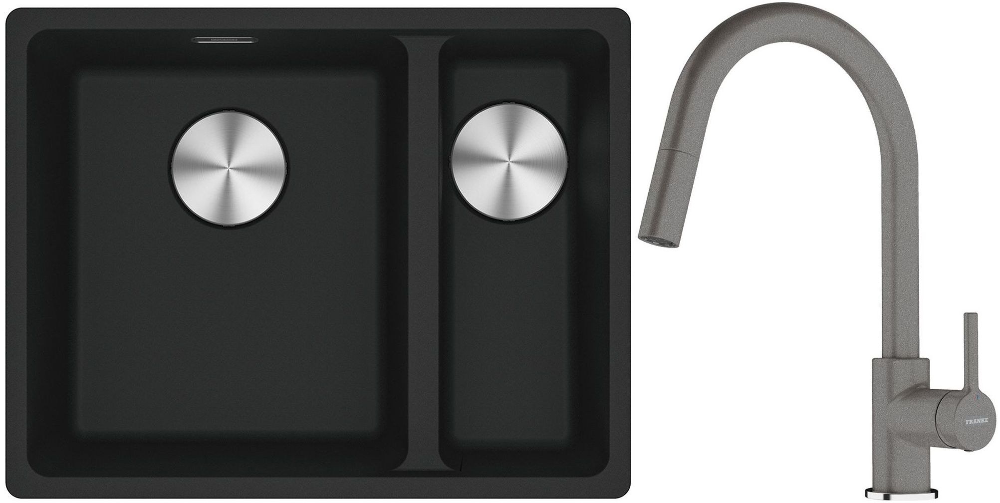 Franke Maris MRG 160-34-15SBR zlewozmywak 52x40 cm Fragranite czarny mat z baterią kuchenną Lina kamienny szary (1250687264, 1150626057)