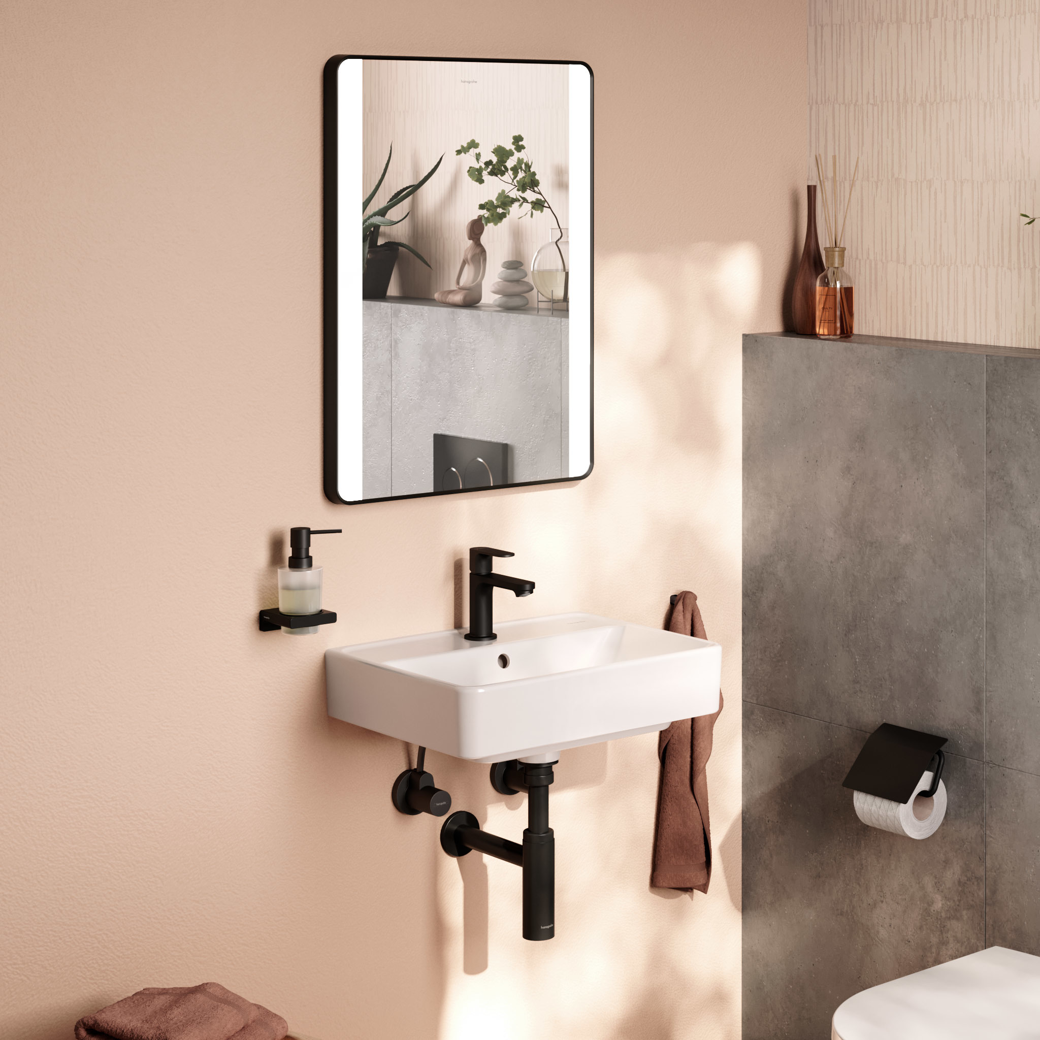 Hansgrohe Xarita Lite Q lustro 50x70 cm prostokątne z oświetleniem czarny mat 54974670