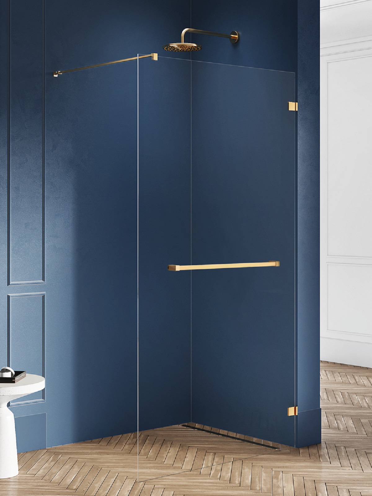 New Trendy Avexa Gold Brushed ścianka prysznicowa walk-in 110 cm złoty szczotkowany/szkło przezroczyste EXK-7038
