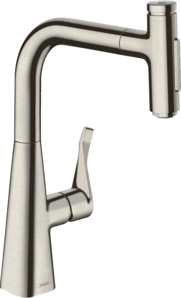 Hansgrohe Metris Select M71 bateria kuchenna stojąca z wyciąganą wylewką stal szlachetna 73817800