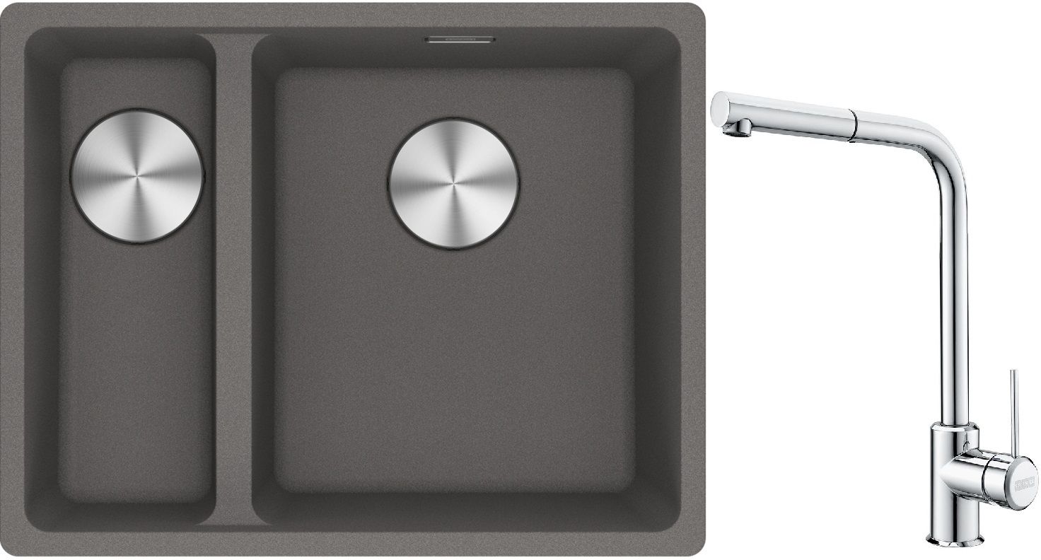 Franke Maris MRG 160-34-15SBL zlewozmywak 52x40 cm Fragranite kamienny szary z baterią kuchenną Sirius Side chrom (1250687270, 1150668280)