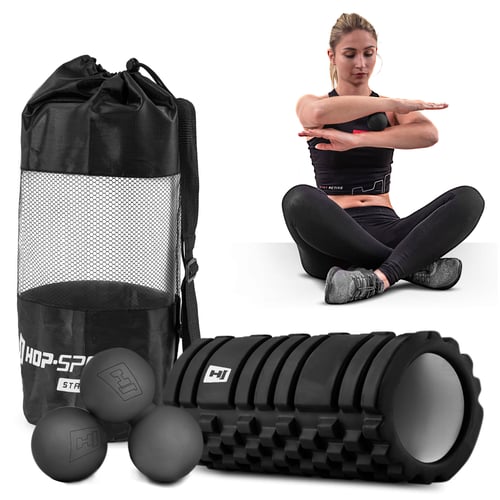 Zestaw piłeczek do masażu+roller EVA czarny